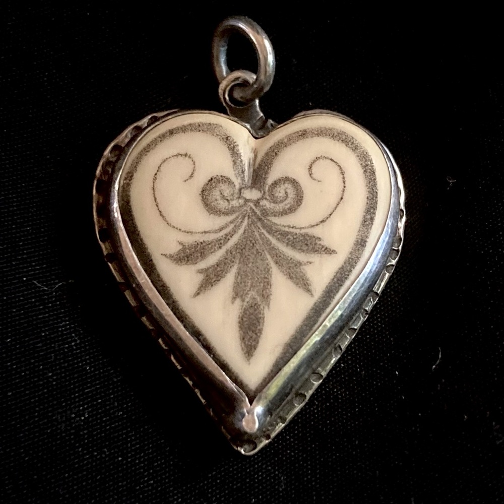 Fossil mammoth scrimshaw heart pendant sterling set rare valentine π gift - Picture 5 of 5
